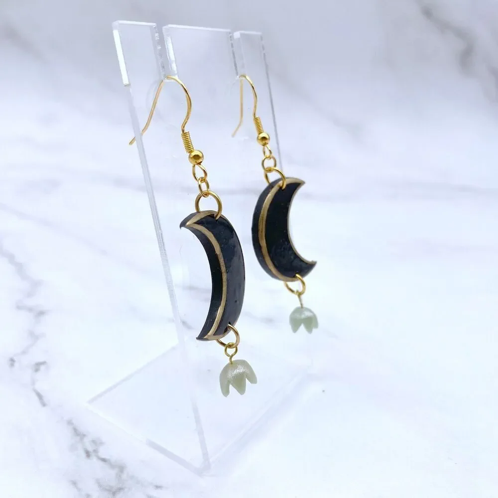 Black Moon Lily of the Valley Dangle Earrings